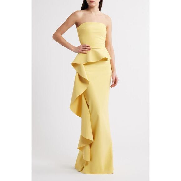 NEW Chiara Boni La Petite Robe Women's Yellow Ruffle Strapless Gown Size 8 & 12